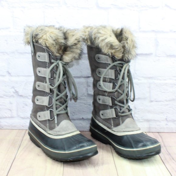 Sorel Joan of Artic Gray Suede Fur Trim Waterproof Winter Boots Size 9 - Picture 3 of 12